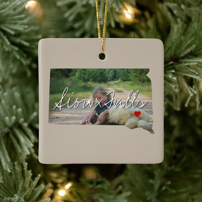 Ornement En Céramique South Dakota State Photo insert and town name (Arbre)
