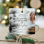 Ornement En Céramique Souvenir élégant dans l'amour mémoire Noël<br><div class="desc">Souvenez-vous d'un être cher à Noël avec cet ornement de Noël élégant,  avec 2 photos de votre ami ou membre de votre famille,  avec le texte personnalisable de "Toujours dans nos pensées",  dans la mémoire aimante,  leur nom et les dates.</div>