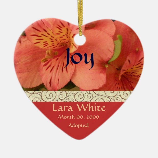 Ornement En Céramique Souvenir floral de faire-part d'adoption (Devant)