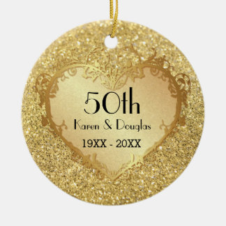 Ornement En Céramique Sparkle Gold Heart 50e anniversaire de Mariage