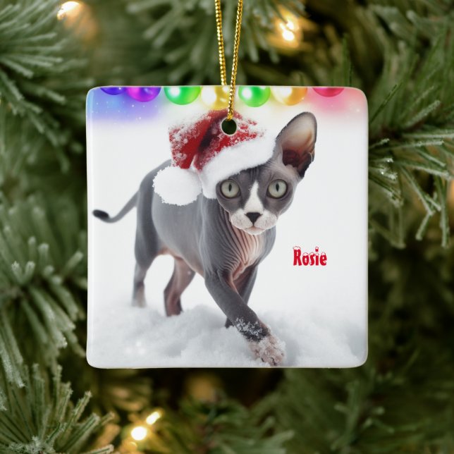 Ornement En Céramique Sphynx gris et blanc Noël Chat (Arbre)