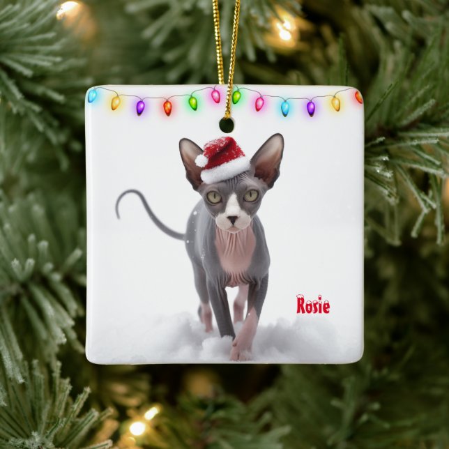 Ornement En Céramique Sphynx gris et blanc Noël Chat (Arbre)