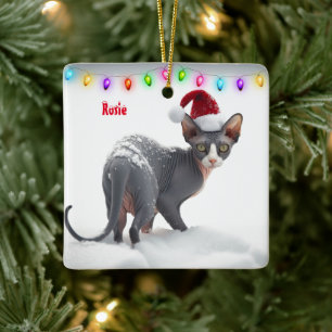Ornement En Céramique Sphynx gris et blanc Noël Chat