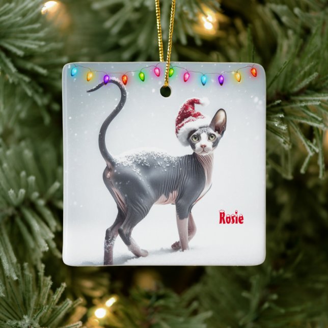 Ornement En Céramique Sphynx gris et blanc Noël Chat (Arbre)