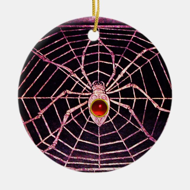 Ornement En Céramique SPIDER ET WEB Rouge Ruby Noir (Devant)