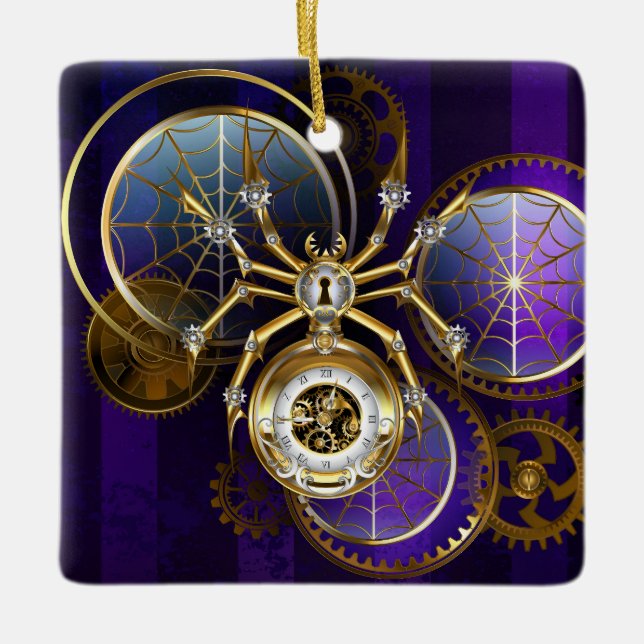 Ornement En Céramique Spider Steampunk sur Arrière - plan pourpre (Devant)