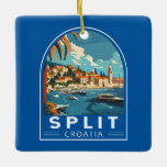 Ornement En Céramique Split Croatie Travel Art Vintage<br><div class="desc">Fractionner la conception de déplacement vectoriel rétro. Split,  historiquement connue sous le nom de Spalato,  est la deuxième plus grande ville de Croatie après la capitale Zagreb,  la plus grande ville de Dalmatie et la plus grande ville de la côte croate.</div>