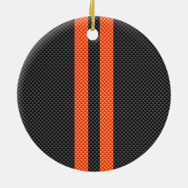 Ornement En Céramique Sporty Orange Stripes Carbon Style Print (Dos)