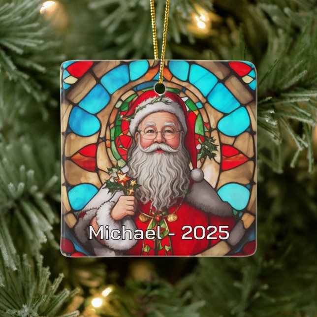 Ornement En Céramique Stained Glass Santa Claus Portrait (Arbre)