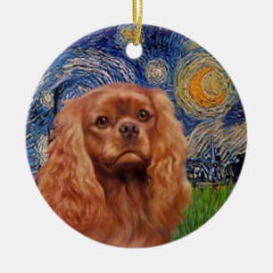 Ornement En Céramique Starry Night - Ruby Cavalier King Charles