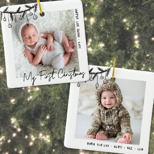 Ornement En Céramique Statistiques de bébé Ma première photo de Noël