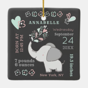 Ornement En Céramique Statistiques de naissance d'éléphant mignon Premie