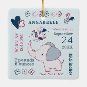 Ornement En Céramique Statistiques de naissance d'éléphant rose Premier