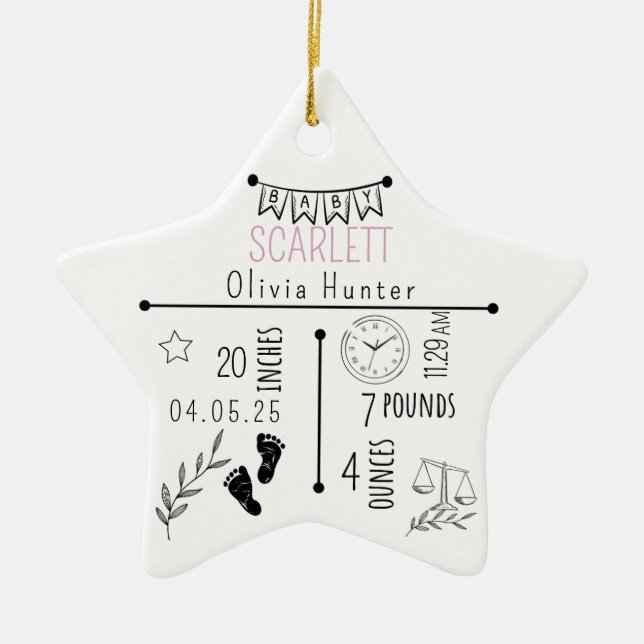 Ornement En Céramique Statistiques de naissance Faire-part Keepsaké phot (Devant)