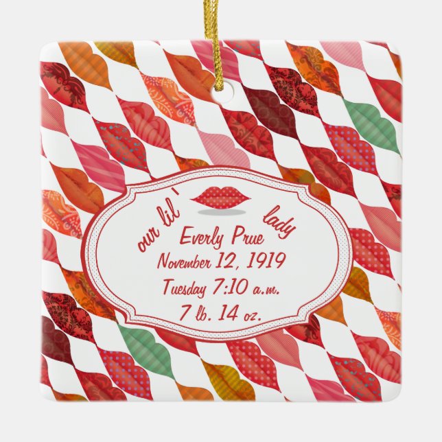 Ornement En Céramique Statistiques de naissance Hipster Baby Girl Retro  (Devant)