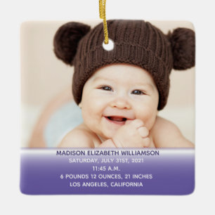 Ornement En Céramique Statistiques du bébé Purple 1ère photo de Noël