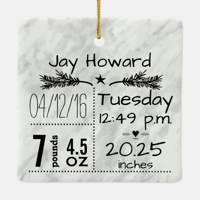 Ornement En Céramique Statistiques sur la naissance du bébé Enregistreme (Dos)