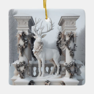 Ornement En Céramique Statue blanche Reindeer