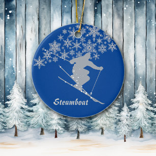 Ornement En Céramique Steamboat Snowflake Skier Personnalisé