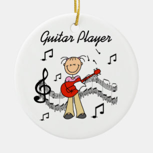 Ornement En Céramique Stick Figure Girl Guitar Player T-shirts et cadeau