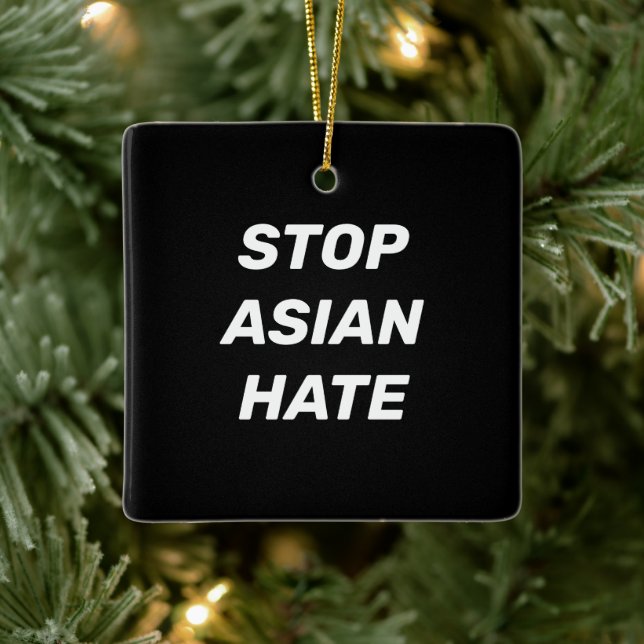 Ornement En Céramique Stop Asian Hate, panneau noir blanc (Arbre)