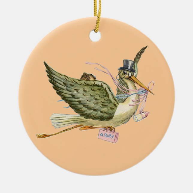Ornement En Céramique STORK BÉBÉ FILLE DOUCHE MONOGRAM Rouge Ruby (Devant)