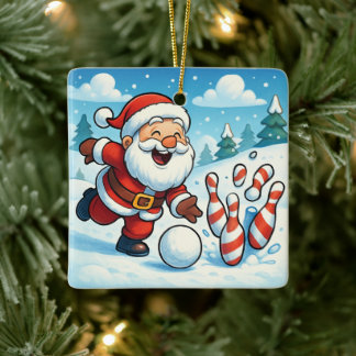 Ornement En Céramique Striking Santa Bowling Candy Cane Lane Personalize
