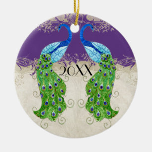 Ornement En Céramique Style Art Déco Peacock Purple n Crème Dentelle Vin