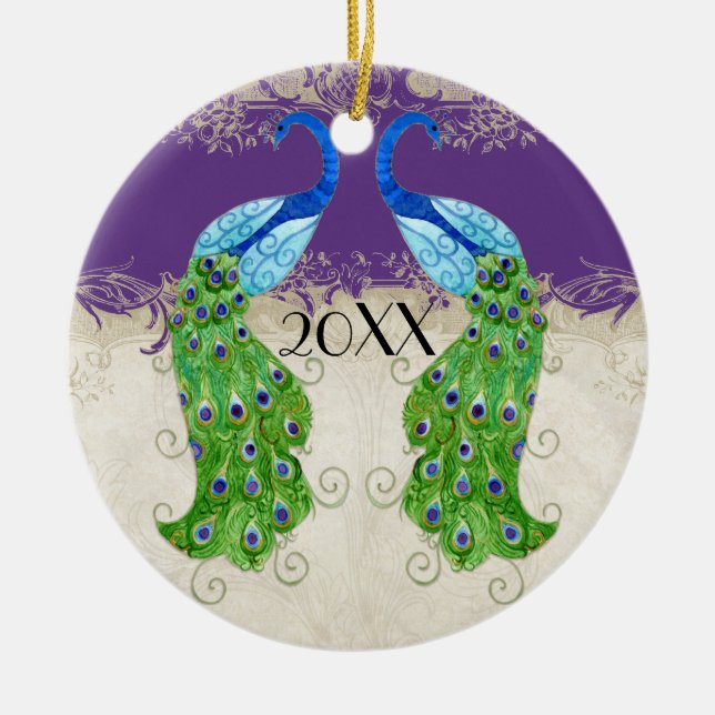 Ornement En Céramique Style Art Déco Peacock Purple n Crème Dentelle Vin (Devant)