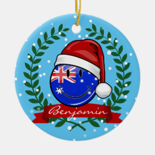 Ornement En Céramique Style Auzzie de Noël Drapeau australien souriant