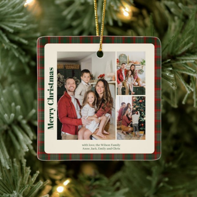 Ornement En Céramique Style Classy Plaid 3 photos Noël (Créateur téléchargé)