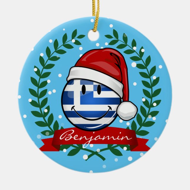 Ornement En Céramique Style de Noël drapeau grec (Devant)