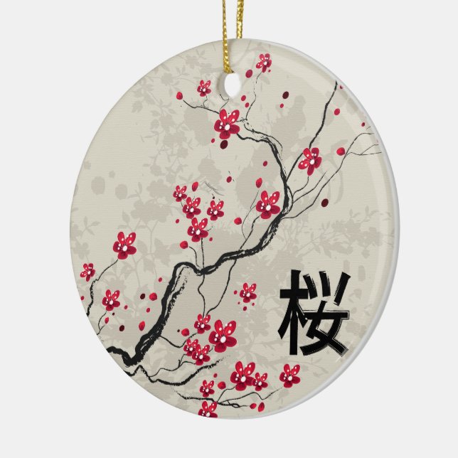 Ornement En Céramique Style oriental Sakura Cherry Blossom Art (Gauche)