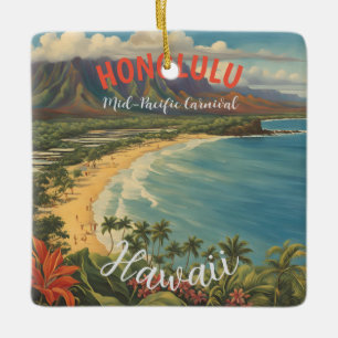 Ornement En Céramique Style vintage Hawaiian Travel Honolulu Mid-Pacific