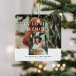 Ornement En Céramique Stylish Minimal 2 Photo Funeral Memorial<br><div class="desc">Stylish Memorial 2 Photo Noël Ornament. Design présente une photographie modèle en arc superposant une autre photo de votre choix,  le texte "In Loving Memory",  leur nom et les dates de vie.</div>