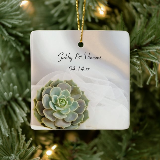 Ornement En Céramique Succulent vert sur Mariage blanc (Arbre)