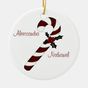 Ornement En Céramique Sucre de canne rouge/blanc de premier "Noël du