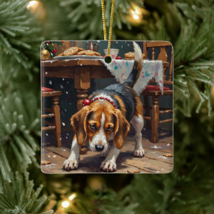 Ornement En Céramique Suivi de Biscuit de Noël par un Beagle - Art Fun