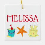 Ornement En Céramique Summer Beach Party Sandcastle Starfish Pail Shovel<br><div class="desc">L'ornement présente une illustration originale d'un château de sable, d'une étoile de mer et d'un seau de plage avec pelle. Personnalisez simplement vos informations. Ce design de bord de mer est également disponible sur d'autres produits. Ne vois-tu pas ce que tu cherches ? Vous avez besoin d'aide pour la personnalisation...</div>