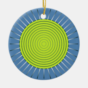 Ornement En Céramique Sunburst géométrique moderne - Lime et bleu Denim