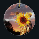 ORNEMENT EN CÉRAMIQUE SUNFLOWER AND PINK SUMMER SUNSET<br><div class="desc">Colourful photo , Summer landscape with magic pink purple clouds and sunflowers Artistic Photography and graphic design by Alessandro Lumini (c). You can customize with your initials and your own text for wedding announcement, , save-the-date , thank you , bridal showers, birthdays, beach parties, anniversary engagement showers, or just about...</div>