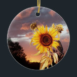 ORNEMENT EN CÉRAMIQUE SUNFLOWER AND PINK SUMMER SUNSET<br><div class="desc">Colourful photo , Summer landscape with magic pink purple clouds and sunflowers Artistic Photography and graphic design by Alessandro Lumini (c). You can customize with your initials and your own text for wedding announcement, , save-the-date , thank you , bridal showers, birthdays, beach parties, anniversary engagement showers, or just about...</div>