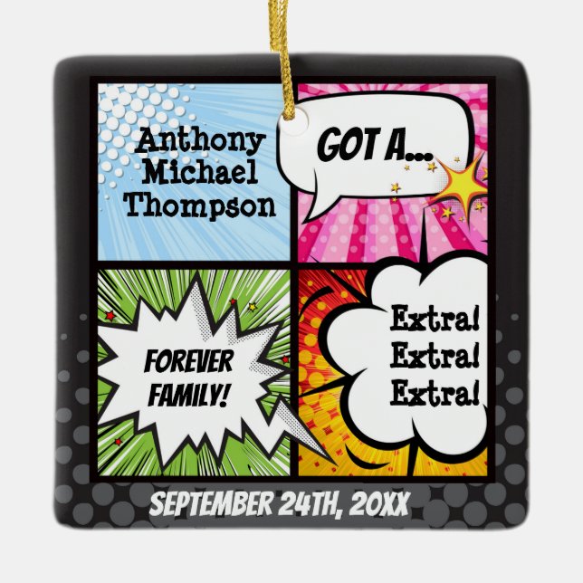 Ornement En Céramique Super Héros Comic Book Adoption, Cadeau Familial (Devant)