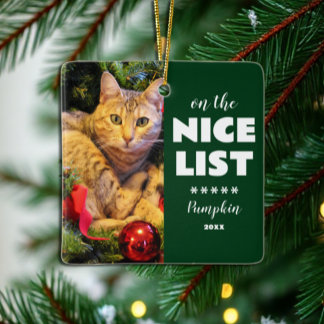 Ornement En Céramique Sur la belle liste de Noël Chat Pet Photo