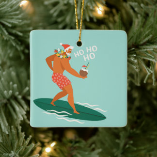 Ornement En Céramique Surf Père Noël