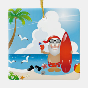 Ornement En Céramique surfer santa claus