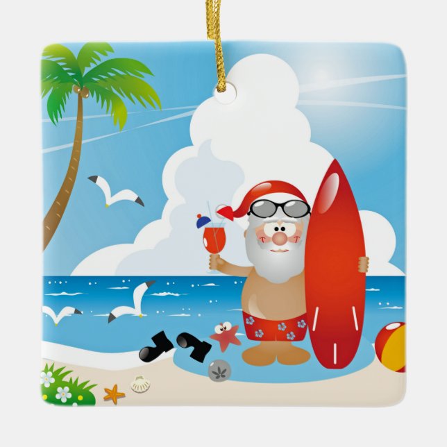 Ornement En Céramique surfer santa claus (Devant)