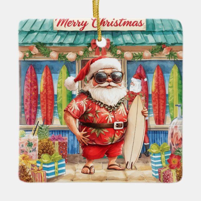 Ornement En Céramique Surfing Christmas with Santa Claus surfer  Ceramic (Devant)