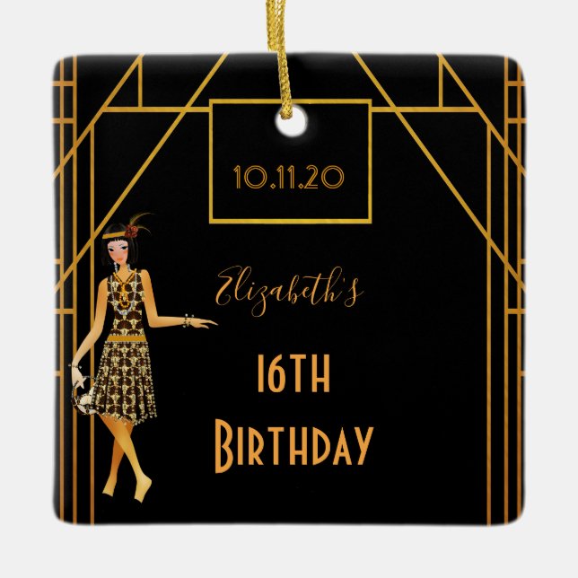 Ornement En Céramique Sweet 16 or noir 1920 art déco (Devant)