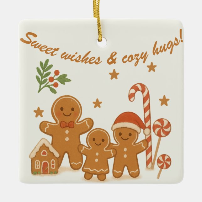 Ornement En Céramique Sweet & Cozy Gingerbread Family Christmas Ornament (Devant)